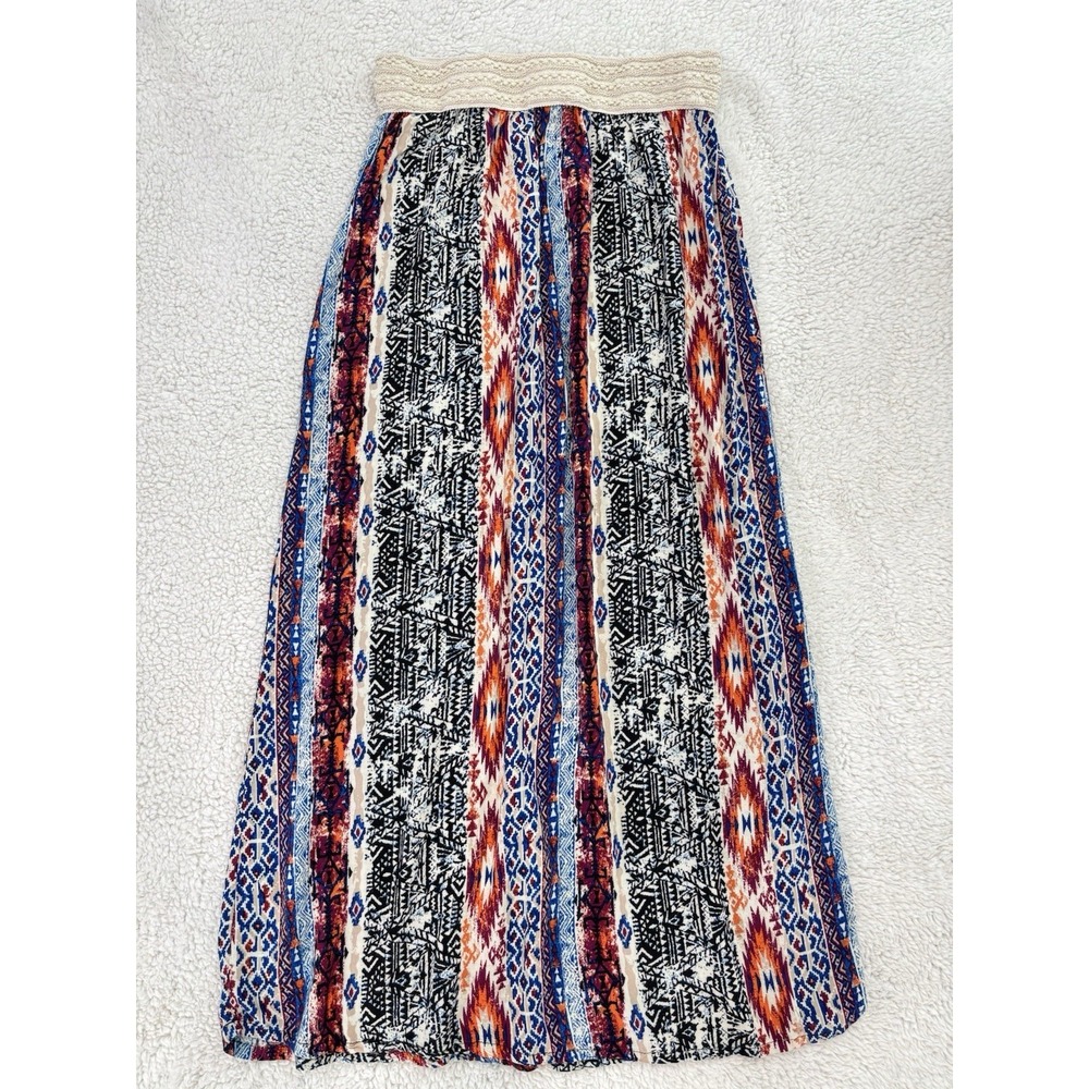 APII Boho Floral Print Pull On Maxi Skirt Size XL Elastic Waist Stretch
